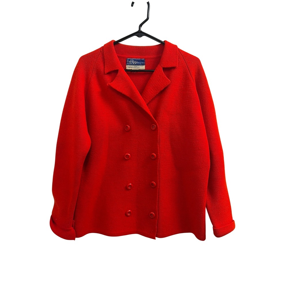 Cardigan Jacket‎ Vintage 1960s Mod LeRoy Knitwear Womens L Red Double Breasted